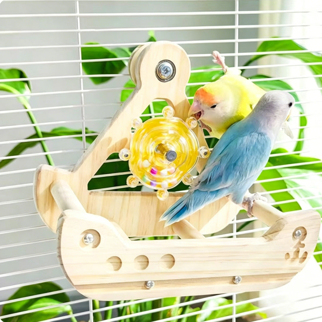 Pirate Ship Bird Toy with Spinning Helm Perch