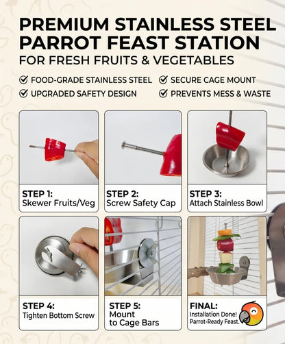 Stainless Steel Bird Fruit Skewer with Catch Bowl