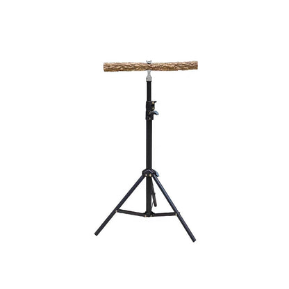 A black metal tripod stand with a horizontal prickly ash log bar resting on top, shown against a plain white background.