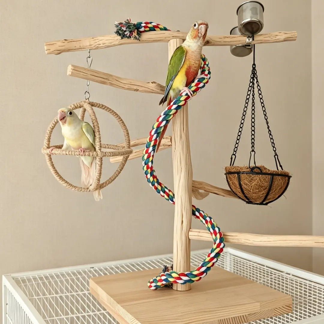Handcrafted Pear Wood Bird Playstand