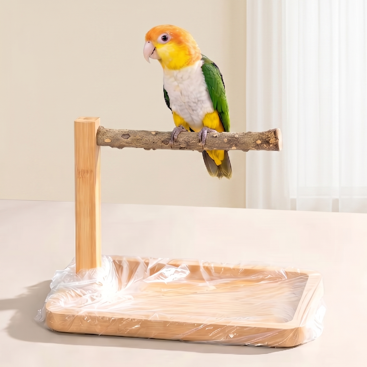 Portable Tabletop Perch with Mess-Free Tray