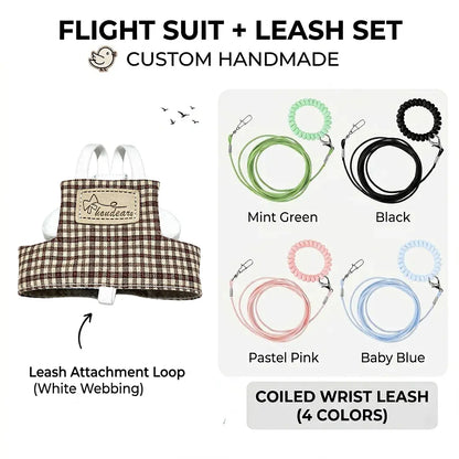 Bespoke Gingham Parrot Flight Suit & Leash Set